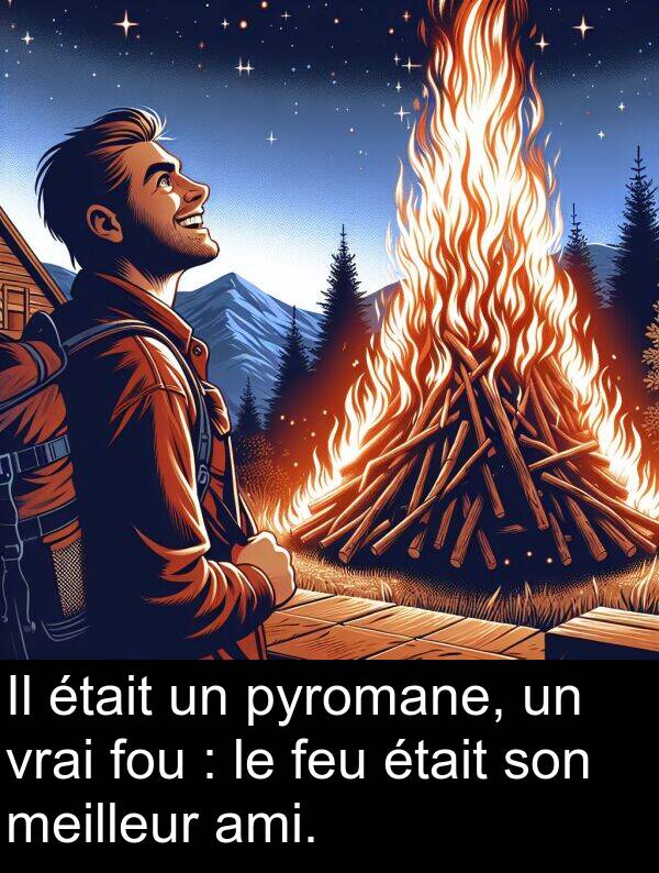 ami: Il était un pyromane, un vrai fou : le feu était son meilleur ami.