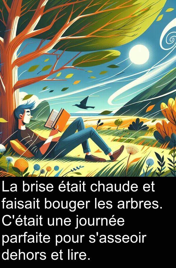 arbres: La brise était chaude et faisait bouger les arbres. C'était une journée parfaite pour s'asseoir dehors et lire.