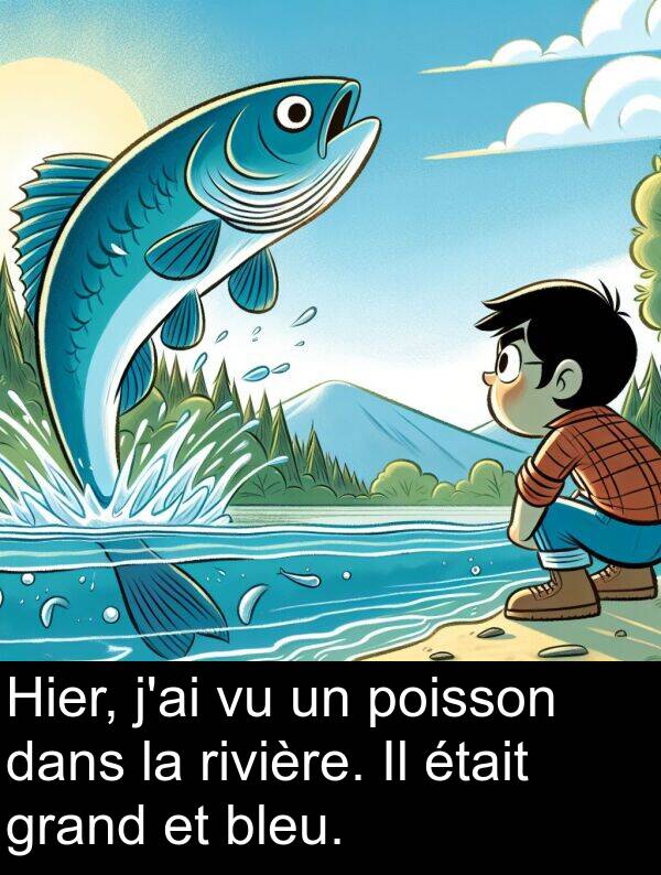 grand: Hier, j'ai vu un poisson dans la rivière. Il était grand et bleu.