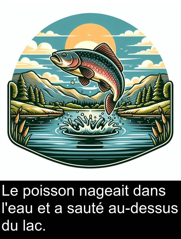 lac: Le poisson nageait dans l'eau et a sauté au-dessus du lac.