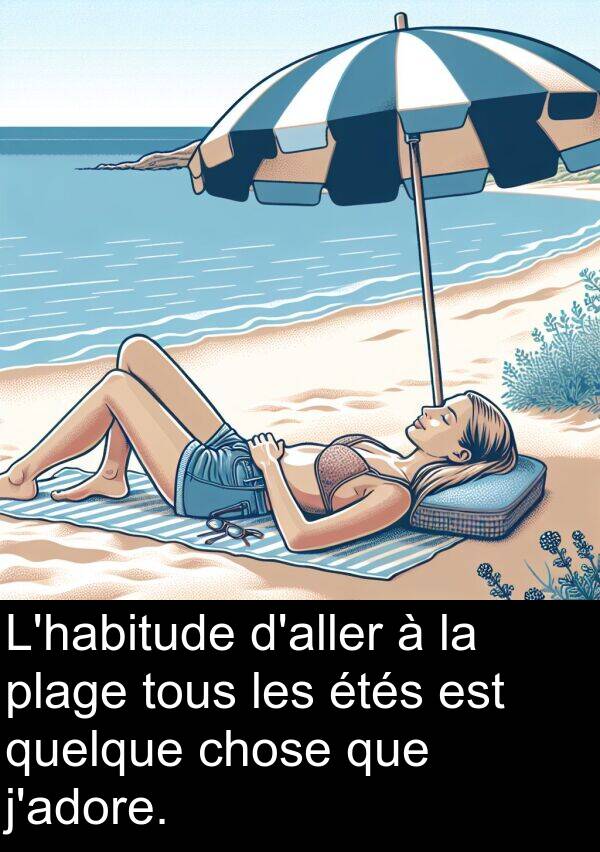 quelque: L'habitude d'aller à la plage tous les étés est quelque chose que j'adore.