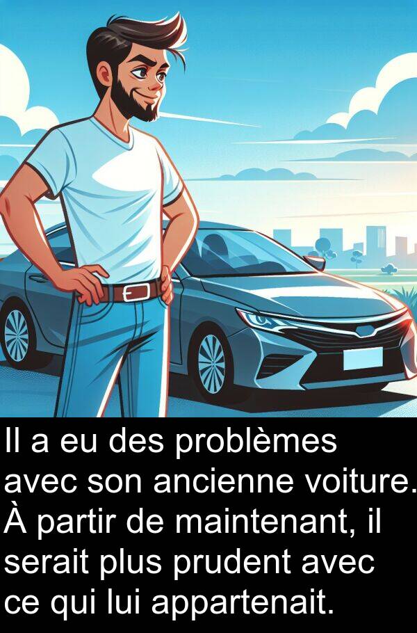 appartenait: Il a eu des problèmes avec son ancienne voiture. À partir de maintenant, il serait plus prudent avec ce qui lui appartenait.