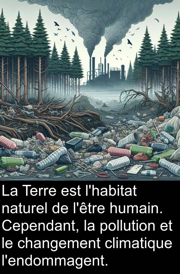 humain: La Terre est l'habitat naturel de l'être humain. Cependant, la pollution et le changement climatique l'endommagent.