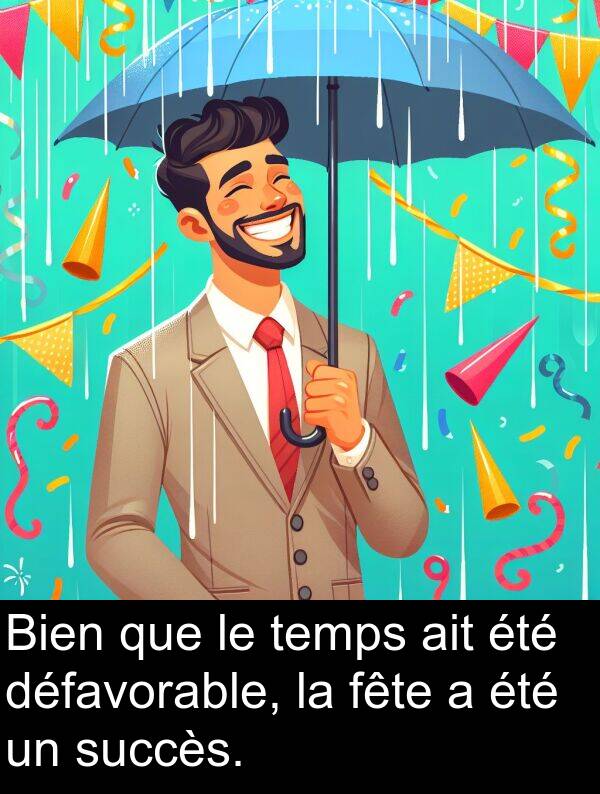 fête: Bien que le temps ait été défavorable, la fête a été un succès.