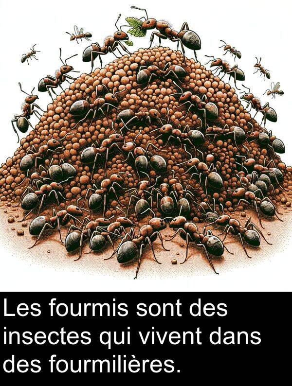 fourmis: Les fourmis sont des insectes qui vivent dans des fourmilières.