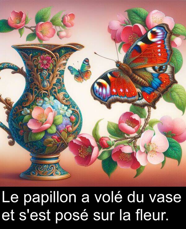 vase: Le papillon a volé du vase et s'est posé sur la fleur.