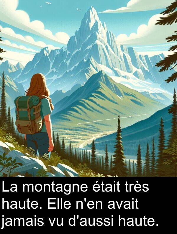 haute: La montagne était très haute. Elle n'en avait jamais vu d'aussi haute.