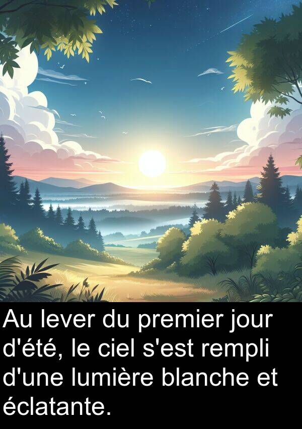 premier: Au lever du premier jour d'été, le ciel s'est rempli d'une lumière blanche et éclatante.