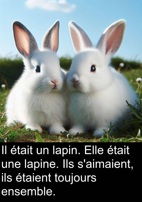 lapin: Il était un lapin. Elle était une lapine. Ils s'aimaient, ils étaient toujours ensemble.