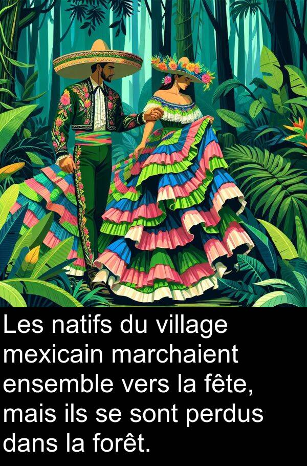 fête: Les natifs du village mexicain marchaient ensemble vers la fête, mais ils se sont perdus dans la forêt.