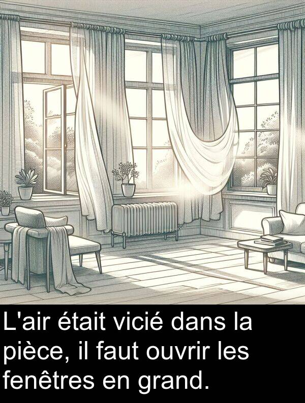 faut: L'air était vicié dans la pièce, il faut ouvrir les fenêtres en grand.