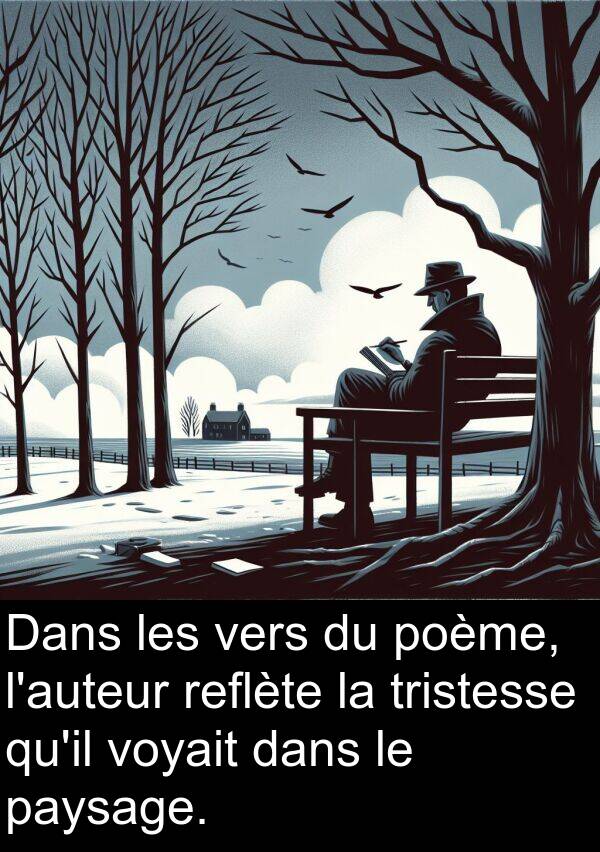 voyait: Dans les vers du poème, l'auteur reflète la tristesse qu'il voyait dans le paysage.