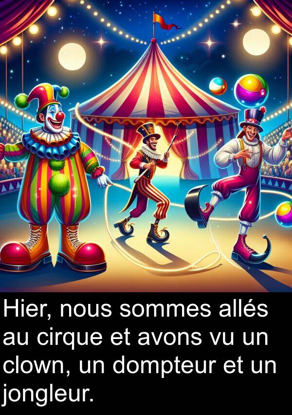 allés: Hier, nous sommes allés au cirque et avons vu un clown, un dompteur et un jongleur.