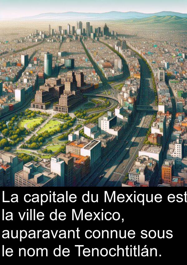 auparavant: La capitale du Mexique est la ville de Mexico, auparavant connue sous le nom de Tenochtitlán.