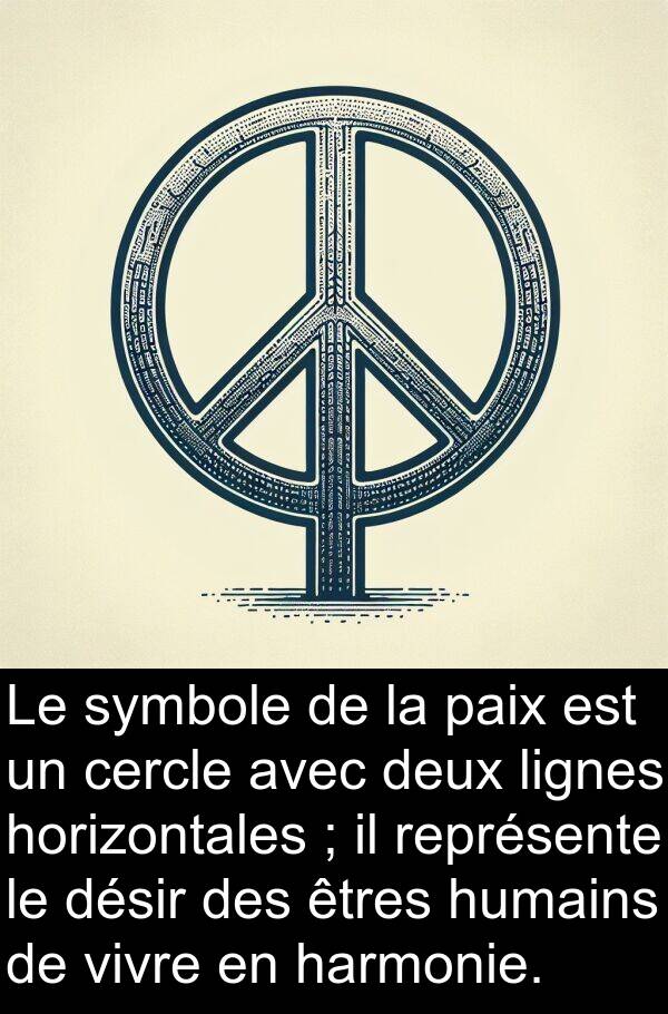 vivre: Le symbole de la paix est un cercle avec deux lignes horizontales ; il représente le désir des êtres humains de vivre en harmonie.