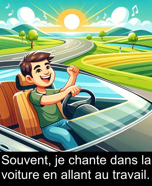 allant: Souvent, je chante dans la voiture en allant au travail.