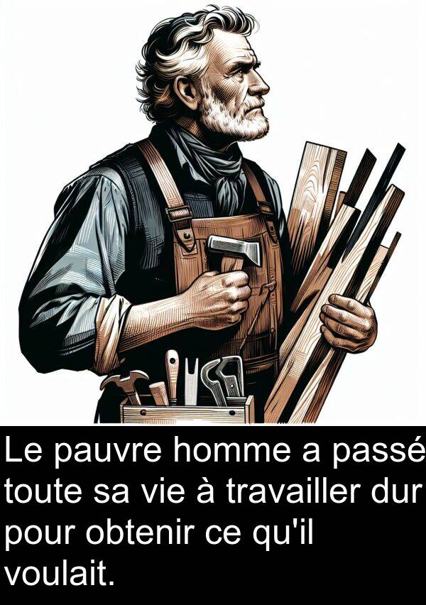 voulait: Le pauvre homme a passé toute sa vie à travailler dur pour obtenir ce qu'il voulait.