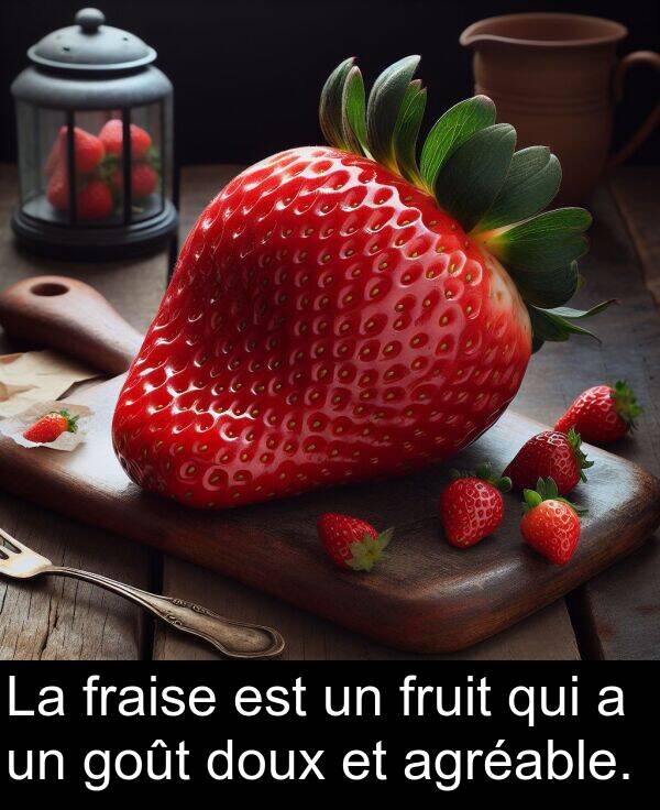 qui: La fraise est un fruit qui a un goût doux et agréable.