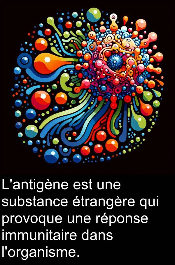 substance: L'antigène est une substance étrangère qui provoque une réponse immunitaire dans l'organisme.