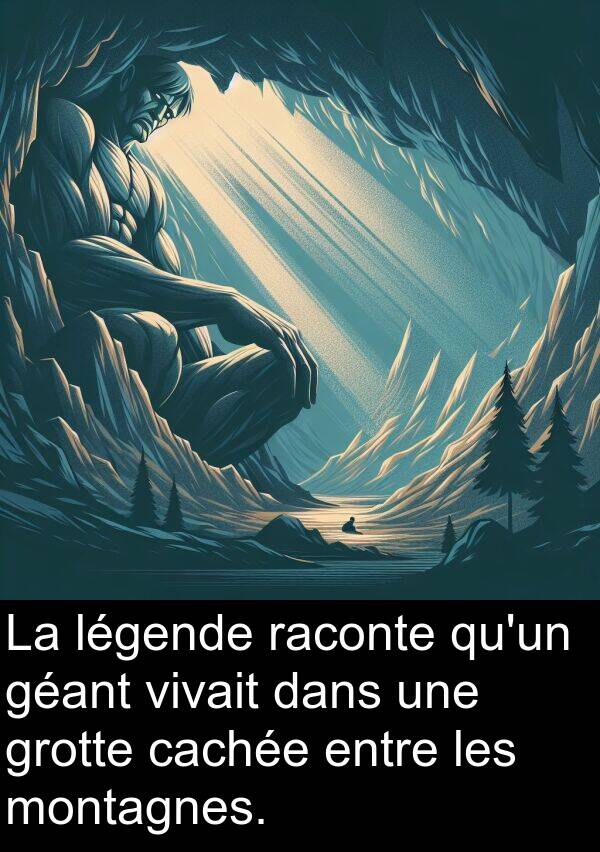 légende: La légende raconte qu'un géant vivait dans une grotte cachée entre les montagnes.