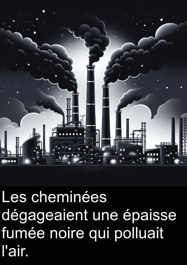 polluait: Les cheminées dégageaient une épaisse fumée noire qui polluait l'air.