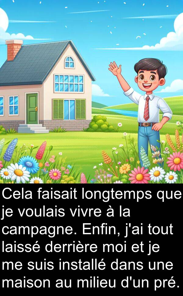 voulais: Cela faisait longtemps que je voulais vivre à la campagne. Enfin, j'ai tout laissé derrière moi et je me suis installé dans une maison au milieu d'un pré.