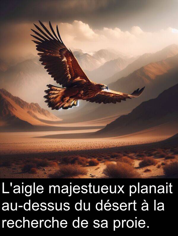 planait: L'aigle majestueux planait au-dessus du désert à la recherche de sa proie.