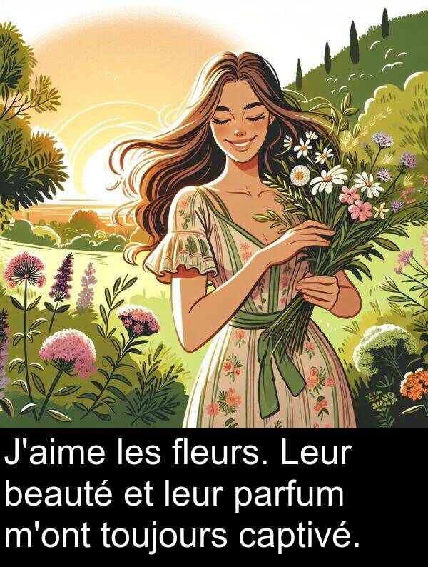 leur: J'aime les fleurs. Leur beauté et leur parfum m'ont toujours captivé.