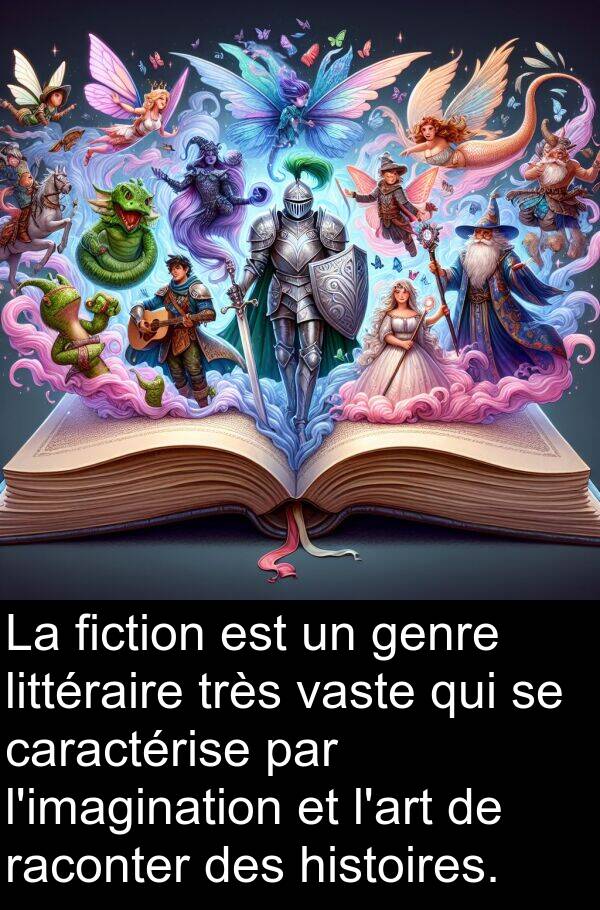 vaste: La fiction est un genre littéraire très vaste qui se caractérise par l'imagination et l'art de raconter des histoires.