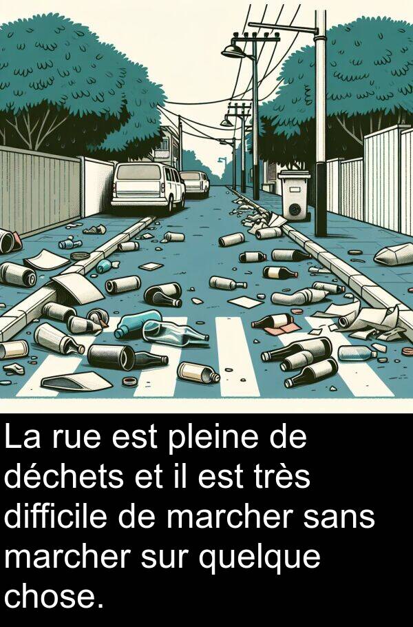 quelque: La rue est pleine de déchets et il est très difficile de marcher sans marcher sur quelque chose.