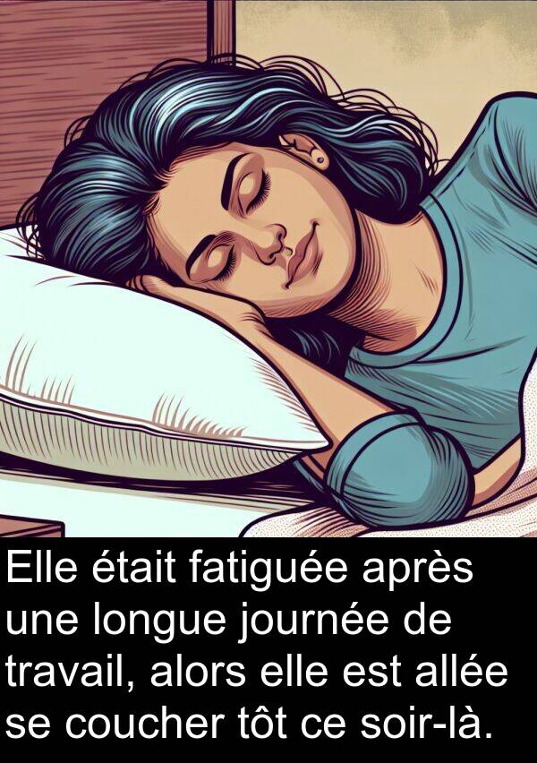 longue: Elle était fatiguée après une longue journée de travail, alors elle est allée se coucher tôt ce soir-là.