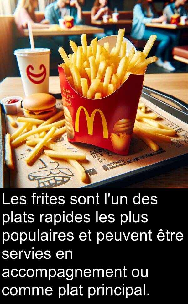 accompagnement: Les frites sont l'un des plats rapides les plus populaires et peuvent être servies en accompagnement ou comme plat principal.