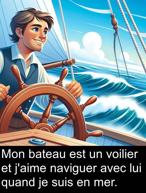 voilier: Mon bateau est un voilier et j'aime naviguer avec lui quand je suis en mer.