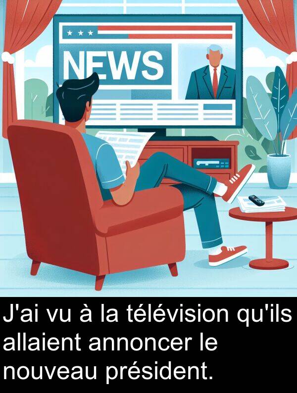 télévision: J'ai vu à la télévision qu'ils allaient annoncer le nouveau président.