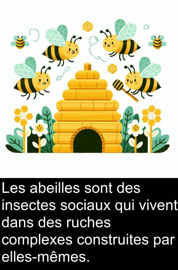 abeilles: Les abeilles sont des insectes sociaux qui vivent dans des ruches complexes construites par elles-mêmes.