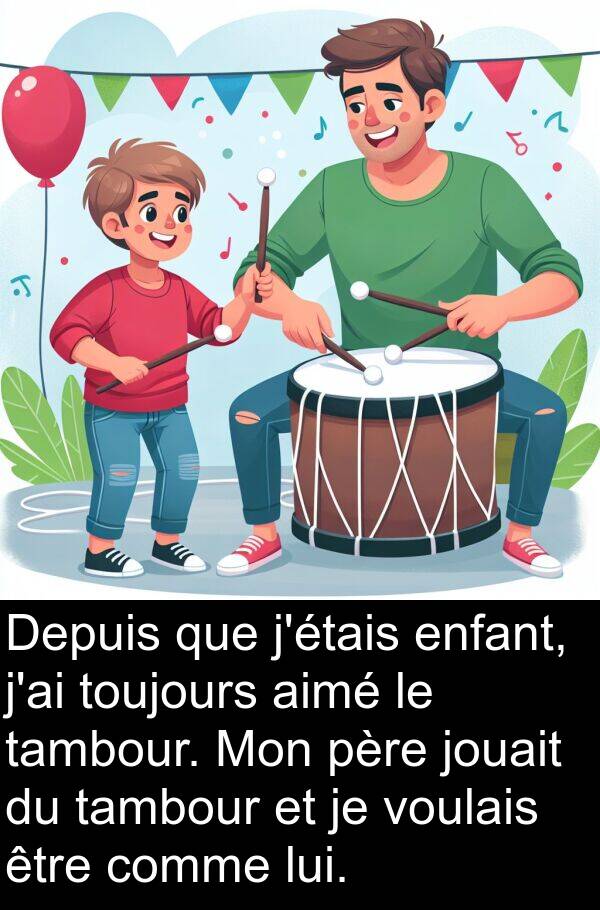 aimé: Depuis que j'étais enfant, j'ai toujours aimé le tambour. Mon père jouait du tambour et je voulais être comme lui.