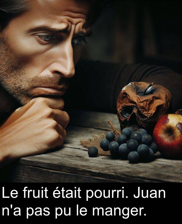 pas: Le fruit était pourri. Juan n'a pas pu le manger.