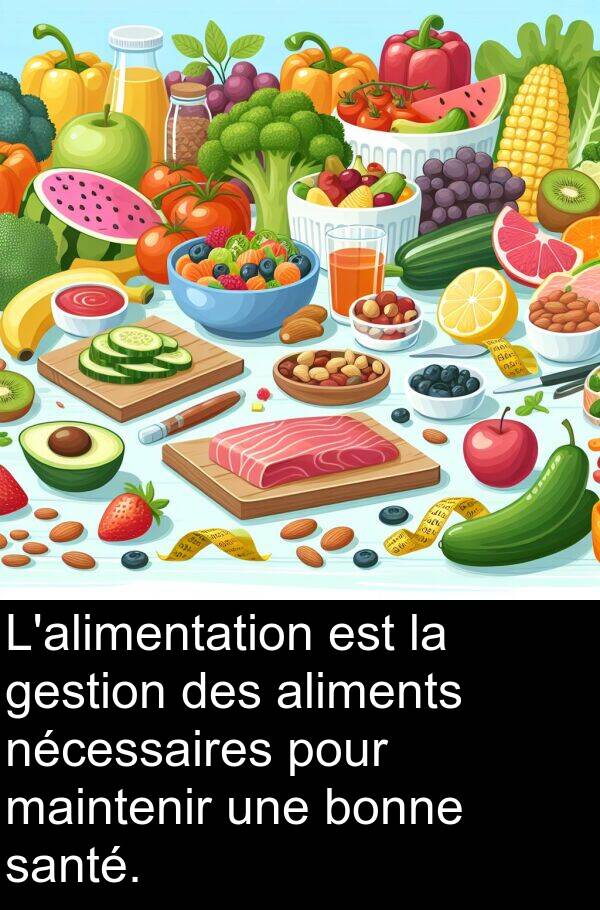 aliments: L'alimentation est la gestion des aliments nécessaires pour maintenir une bonne santé.