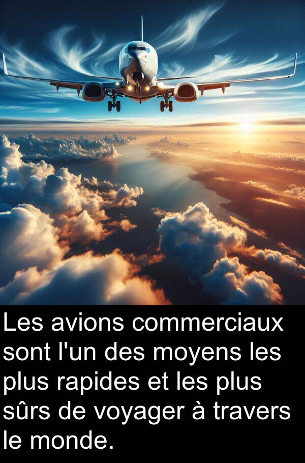 avions: Les avions commerciaux sont l'un des moyens les plus rapides et les plus sûrs de voyager à travers le monde.