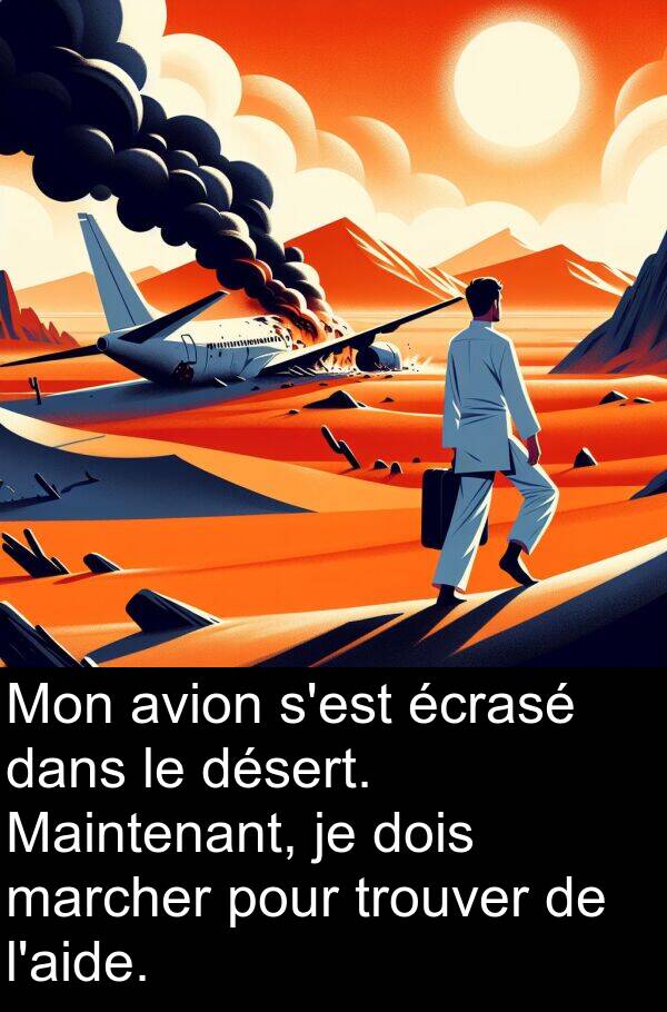 avion: Mon avion s'est écrasé dans le désert. Maintenant, je dois marcher pour trouver de l'aide.