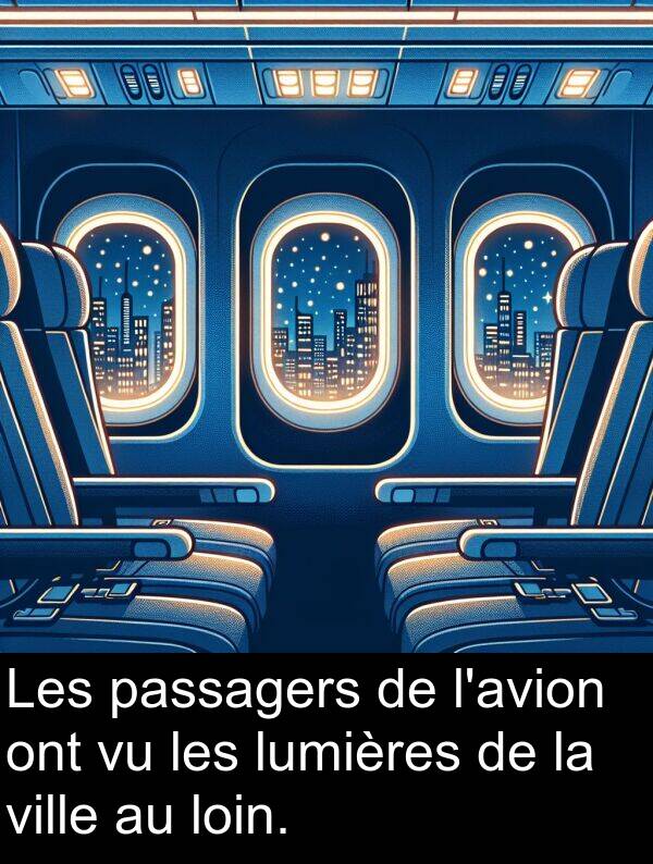 passagers: Les passagers de l'avion ont vu les lumières de la ville au loin.