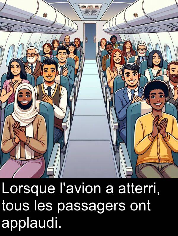 applaudi: Lorsque l'avion a atterri, tous les passagers ont applaudi.