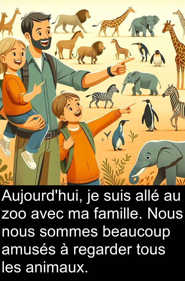 amusés: Aujourd'hui, je suis allé au zoo avec ma famille. Nous nous sommes beaucoup amusés à regarder tous les animaux.