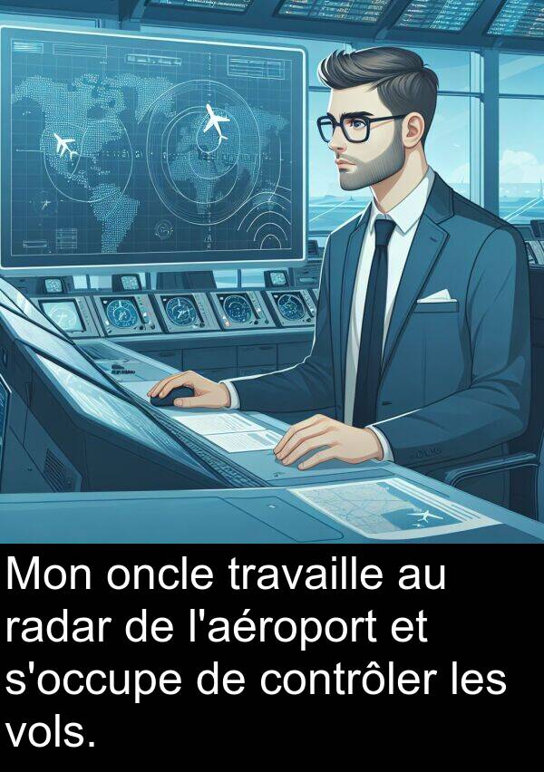 oncle: Mon oncle travaille au radar de l'aéroport et s'occupe de contrôler les vols.