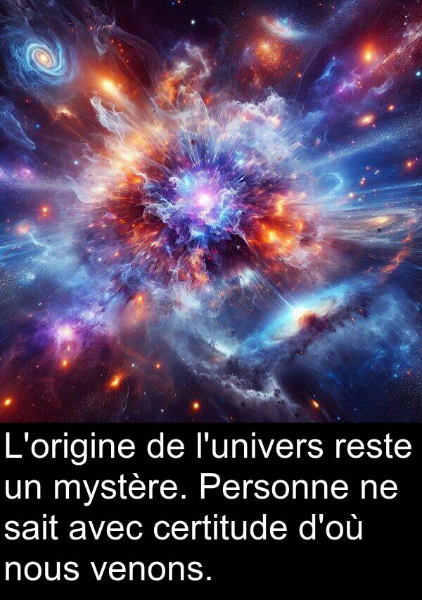 venons: L'origine de l'univers reste un mystère. Personne ne sait avec certitude d'où nous venons.