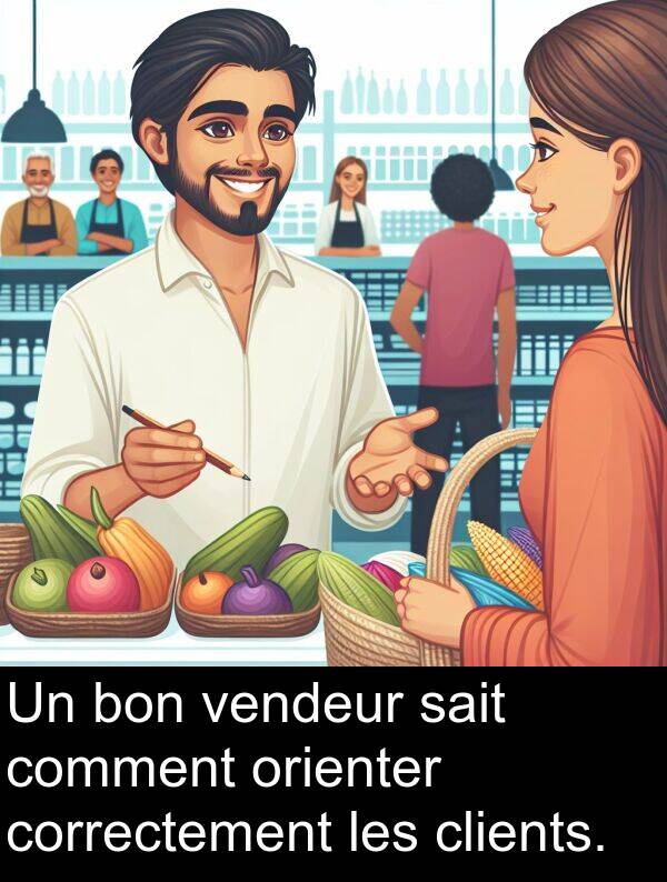 bon: Un bon vendeur sait comment orienter correctement les clients.