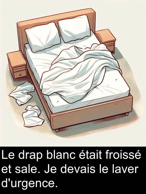 sale: Le drap blanc était froissé et sale. Je devais le laver d'urgence.