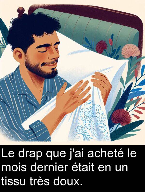 acheté: Le drap que j'ai acheté le mois dernier était en un tissu très doux.