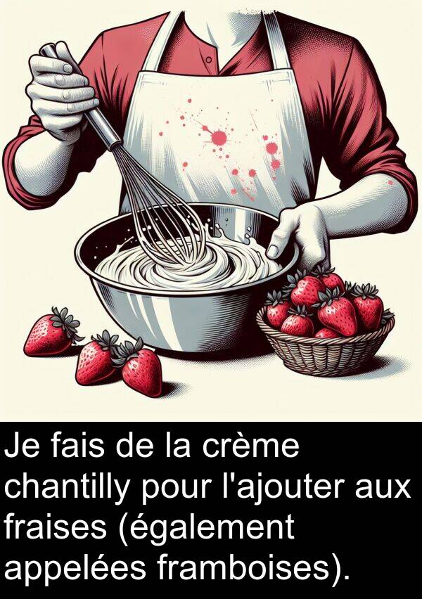 fais: Je fais de la crème chantilly pour l'ajouter aux fraises (également appelées framboises).