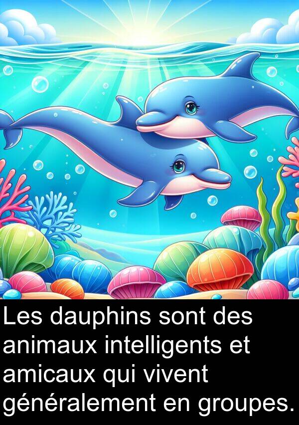 amicaux: Les dauphins sont des animaux intelligents et amicaux qui vivent généralement en groupes.